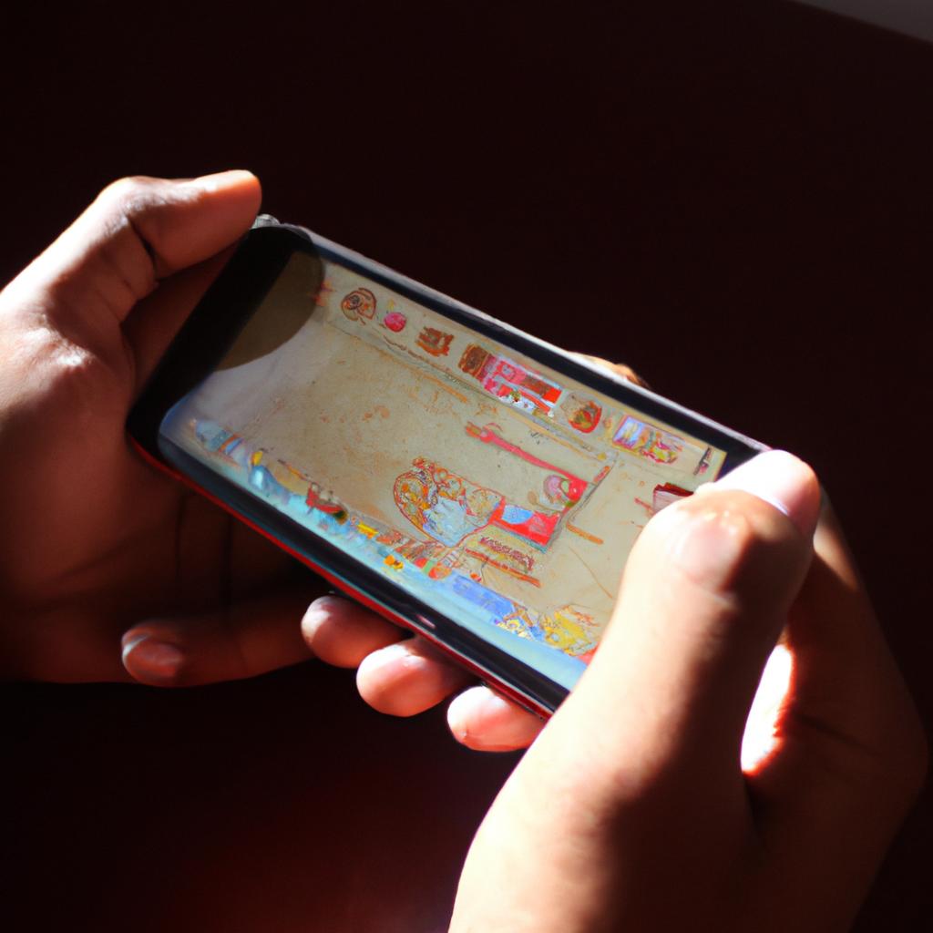 Person playing mobile game on Android