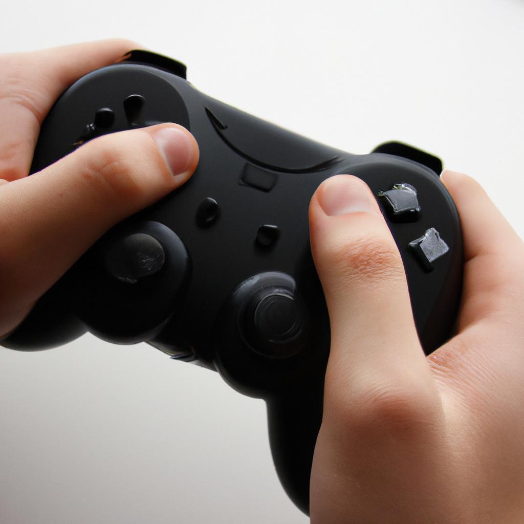 Person holding computer game controller
